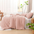 Litanika Pink Comforter Set Full Size for Girls, 3 Pieces Blush Women Plain Bedding Comforter Set, All Season Bed Set (79x90In Comforter & 2 Pillowcases)