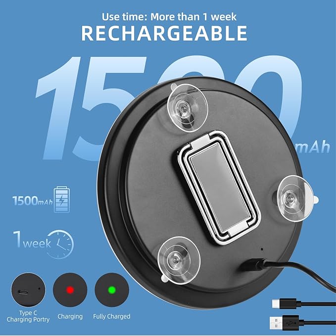 Rechargeable 6" Lighted 10x Magnifying Mirror with Suction Cups & Table Stand