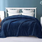 Exclusivo Mezcla Fleece Twin Size Blanket for Bed, 90x66 Inches Soft Cozy Jacquard Flannel Blankets, Lightweight Fuzzy Plush Warm for Winter, Navy Blue