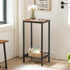 HOOBRO Tall Side Table, Industrial End Telephone Table with Adjustable Mesh Shelves, for Living Room, Bedroom, Entryway, Office, Rustic Brown and Black BF03DH01