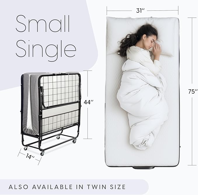 Milliard Diplomat Folding Bed with Mattress for Adults & Kids, Cot Size, Portable Foldable Bed with Luxurious Memory Foam Mattress & Super Strong Frame, 75” x 31", Fold Up, Roll Away, & Hideaway