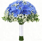 100PCS Artificial Hydrangea Flowers, Fake Flowers Silk Hydrangea Full Flowers Heads with Stems for Wedding Home Party Shop Baby Shower Decor (Bright Blue)