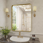 VooBang Bathroom Mirror 20x30 inch, Gold Gorgeous Deep Frame Wall Mirror, Modern Round Corner Bathroom Vanity Mirror for Bedroom, Living Room, Hanging or Leaning Horizontal or Vertical, Gold
