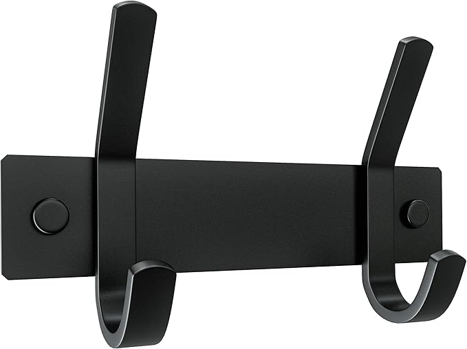 Matte Black Small Coat Rack Wall Mount – 6 Inch Stainless Steel Hook Rail with 2 Double Coat Hooks – Wall Mounted Entryway Organizer for Coats, Hats, Bags, Towels, Robes, Closet or Bathroom