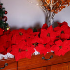 8 Pack Bulk Christmas Artificial Poinsettia Flowers Stem Bouquets Outdoors with 40pcs 8.2 Inch Red Poinsettia Flowers Heads for Christmas Tree, Xmas Garland, Vase, Window Box, Porch Decorations