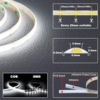TOPAI 12V COB LED Strip Light Daylight White 5000K Waterproof IP65 480LEDs/M Super Bright 4000Lm CRI>90 16.4ft/5M Dotless High Density Cuttable Flexible for Cabinet Home DIY Lighting Projects