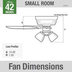 Hunter 42 inch Indoor Ceiling Fan with LED Lights and Pull Chain - Low Profile Mount Ceiling Fan, 5 Blades, For Bedroom, Living Room, or Kitchen, Quiet - Crestfield 52154, Brushed Nickel