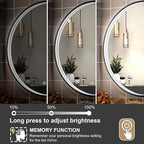 28 Inch LED Round Mirror for Bathroom, Black Metal Framed LED Bathroom Mirror with Lights, 3 Colors and Stepless Dimmable Wall Mounted Lighted Bathroom Vanity Mirror, Anti-Fog, Memory