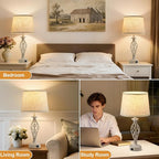 Table Lamp for Bedroom Set of 2 - Light Grey Bedside Lamps with USB C+A Ports,Rustic Distressed Farmhouse Bedroom Lamp - Lamp for Living Room Reading Bed Side End Table Bulbs Included