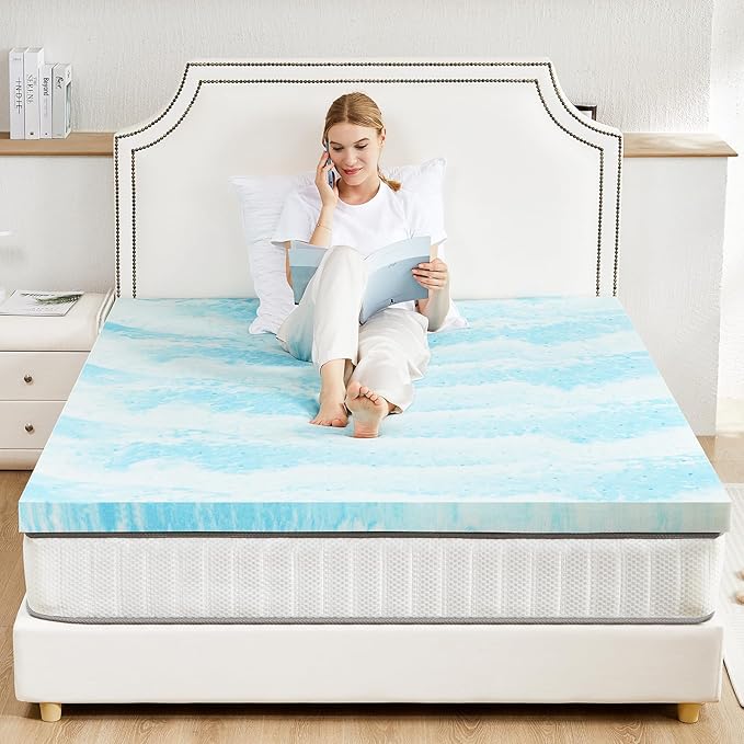 Sweetcrispy Mattress Topper Full, 3 Inch Thick Memory Foam Gel Infused Cooling Toppers Pad for Full Size Bed, Sleeper Sofa, RV, Camper, CertiPUR US Certified, Ventilated and Breathable, Blue