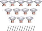 12-Pack Crystal Glass Cabinet Knobs for Home Decor, Vanity Drawers, Desks, Wardrobe Doors, Standard Screws Easy Installation for Home Refurbishment and Redecoration (Clear Crystal, 30mm, Pink Base)