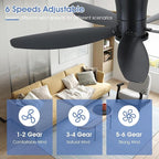 48" Ceiling Fans with Lights-Low Profile Ceiling Fan with Light and Remote/APP Control, Black Flush Mount Ceiling Fans,DC Reversible,LED Dimmable