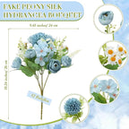 Tigeen 12 Bundles Peonies Artificial Flowers Faux Roses Silk Flowers Hydrangea Artificial Bouquet for Wedding Table Centerpiece Floral Vase Home Office Bridal Decor (Mist Blue)