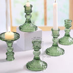 Glass Candle Holder Set of 12, Green Taper Candle Holders Bulk, Vintage Candlestick Holders, Candle Stick Holder for Table Centerpieces, Wedding, Festival & Home Decor