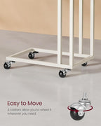 VASAGLE End Table, C Shaped TV Tray with Metal Frame Rolling Casters for Coffee Laptop Mobile Tablet, Industrial Side Table for Living Room Bedroom, 19.7 x 13.8 x 23.6 Inches, Cream White ULNT050W77