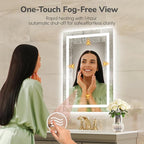 USHOWER LED Bathroom Mirror 20x28 Inch with Lights - Frameless Tempered Glass LED Backlit Lighted Mirror for Bathroom Vanity with Anti-Fog, 3 Colors Dimmable, Memory Function, Wall-Mounted
