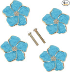 4 pcs Petal Handles Colorful Drawer Knobs Flower Petal Cabinet Dresser Knobs for Girl's Room Dresser Cupboard Drawer Wardrobe Decorative Furniture Knobs (Blue)