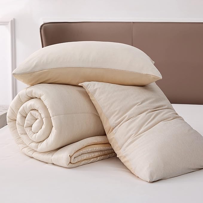 Bedsure King Comforter Set - Cooling and Warm Bed Set, Beige Reversible All Season Cooling Comforter, 3 Pieces, 1 King Size Comforter (102"x90") and 2 Pillow Cases (20"x36")