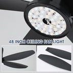 48" Ceiling Fans with Lights-Low Profile Ceiling Fan with Light and Remote/APP Control, Black Flush Mount Ceiling Fans,DC Reversible,LED Dimmable