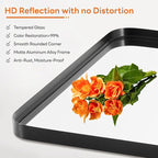 Bathroom Mirror 30x22 Inch Black Metal Framed Rounded Rectangle Vanity Mirror for Wall, Over Sink, Farmhouse, Restroom, Anti-Rust, Modern Decorative, Horizontal or Vertical Hanging