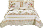 Fancy Linen 3pc Bedspread Bed Cover King/California King, Off White Floral New