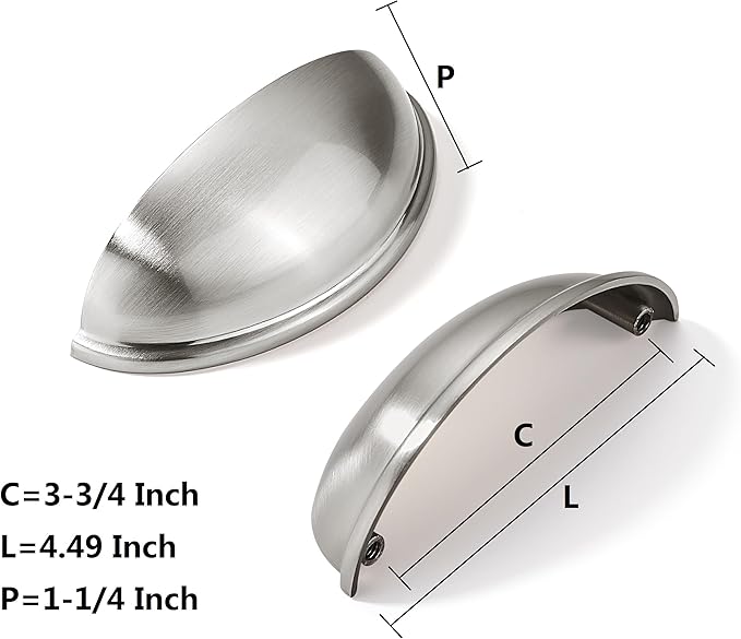 khtumeware 10 Pack 3-3/4" Drawer Pulls Brushed Satin Nickel Cabinet Cup Pulls Kitchen Hardware Cabinet Handles Drawer Handles Knobs 3-3/4 inch Hole Center