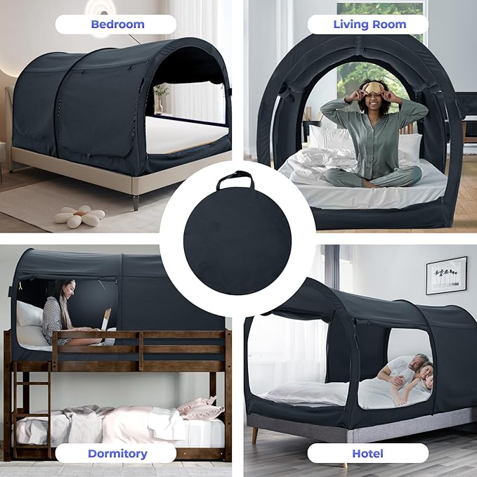 Alvantor Bed Canopy Tents Dream Privacy Space Twin Bunk Bed Sleeping Tents Indoor Pop Up Portable Frame Curtains Breathable Grey Cottage (Mattress Not Included) Reducing Light