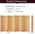 Rose Home Fashion 6 ft Tall Room Divider, Room Dividers and Folding Privacy Screens, 15.7in Privacy Screen 8 Panel Partition Temporary Wall Separation for Private, Light Beige