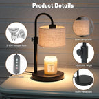 Candle Warmer Lamp with Timer, Dimmable Candle Wax Warmer Candle Lamp with 2 Bulbs, House Warming Gifts Brithday Gifts for Women Bedroom Home Decor (Linen-Upgraded)