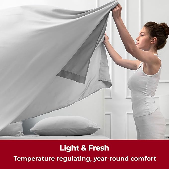 Mellanni Twin XL Sheets Set - 3 PC Iconic Collection Bedding - Hotel Luxury, Extra Soft, Cooling Bed Sheets - Wrinkle, Fade, Stain Resistant (Twin Extra Long, Light Gray)