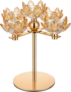 Crystal Candle Holders Lotus Candelabras Gold Arch Candlestick, Centerpiece Table, Home Hecor for Wedding, Dinning Room, Coffee Table, Kitchen, Living Room, Entryway (5 Arms, Gold, Taper Candle)