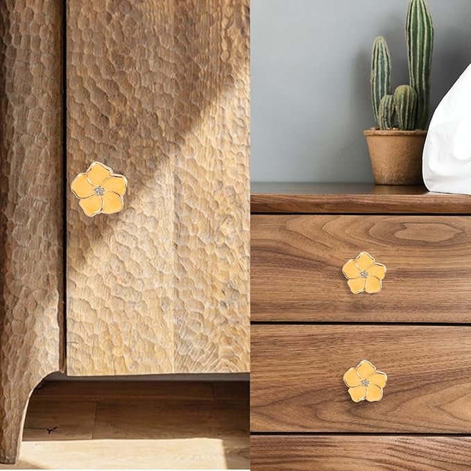 4 pcs Petal Handles Colorful Drawer Knobs Flower Petal Cabinet Dresser Knobs for Girl's Room Dresser Cupboard Drawer Wardrobe Decorative Furniture Knobs (Yellow)
