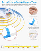 Aclorol 12 Volt Led Strip Lights COB 16.4ft Led Strip Lights for Bedroom 6000K Daylight White CRI85+ Flexible LED Tape Light for Kitchen Party Cabinet 320Leds/m(Power Supply&LED Dimmer Not Included)