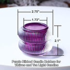 Woho Ribbed Votive Candle Holders Set of 6 for Wedding Decor, Vintage Tealight Candle Holder for Halloween/Thanksgiving, Glass Tea Lights Candle Holder for Dinner Table (Purple, 2.1" H X 2.75" D)