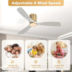 Sofucor 52 Inch Ceiling Fan No Light, Flush Mount Ceiling Fans with Remote, Solid Wood Indoor/Outdoor Ceiling Fans Without Lights, Reversiable DC Motor, Modern Ceiling Fan for Bedroom Farmhouse Patio