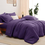 CozyLux King Size Comforter Set Purple Seersucker 7 Pieces Bed in a Bag King Comforter Set with Sheets, Luxury Soft Bedding Set with Down Alternative Comforter, Sheets, Pillowcases & Shams All Seasons