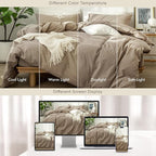 MooMee Bedding Duvet Cover Set 100% Washed Cotton Linen Like Textured Breathable Durable Soft Comfy (Solid Mocha Brown, Twin 68"x90")
