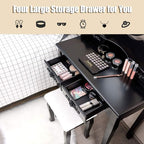 Giantex Makeup Vanity Table with 10 LED Lights, Adjustable Brightness, 4 Drawers, Rotatable Mirror, Cushioned Stool, Vanity Desk Dressing Table Bedroom Furniture (Black)