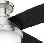 Hunter 52 inch Indoor Ceiling Fan with LED Light and Remote Control - Modern Ceiling Fan, Low Profile Mount, 4 Black Oak Blades, For Bedroom, Living Room, or Kitchen - Dempsey 59241, Brushed Nickel