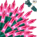 LAMPHOME Super-Bright Extendable Pink Christmas Lights Decoration 300Lights 63.8ft(2pk of 150L) UL Certified Mini Bulb String Lights Set for Outdoor Christmas Tree Garden Holiday Party Patio Decor