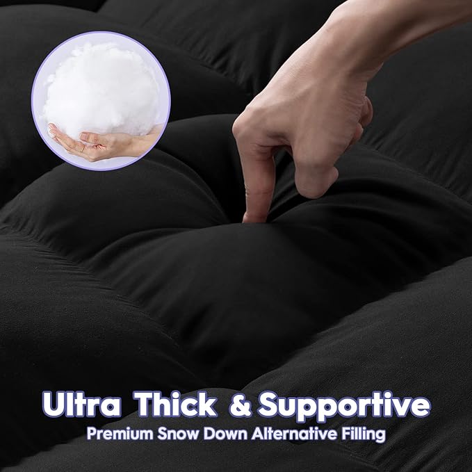 ABENE Mattress Topper Full for Back Pain Relief, Extra Thick Mattress Pad Pillowtop, Soft Mattress Protector Cover with 8"-21" Deep Pocket, Overfilled Down Alternative Filling (Black, Full)