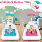 Inflatable Toddler Travel Bed, Double-Sided Kids Air Mattress | Kids Blow up Mattress with Sides | Travel Portable Toddler Bed for Travel, Sleepovers - Pink & & Aquamarine