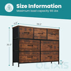 OLIXIS 7 Drawers Dresser for Bedroom, Fabric Storage Tower for Living Room, Entryway - Sturdy Steel Frame, Wooden Top & Easy Pull Fabric Bins, Closet Chests Organizer for Clothes, Classic Rust Brown