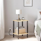TUTOTAK End Table with Charging Station, Set of 2, Small Side Table with Outlets, Nightstand Bedside Table, 2-Tier Storage Shelf for Small Space, Living Room, Bedroom Oak TB01BO041