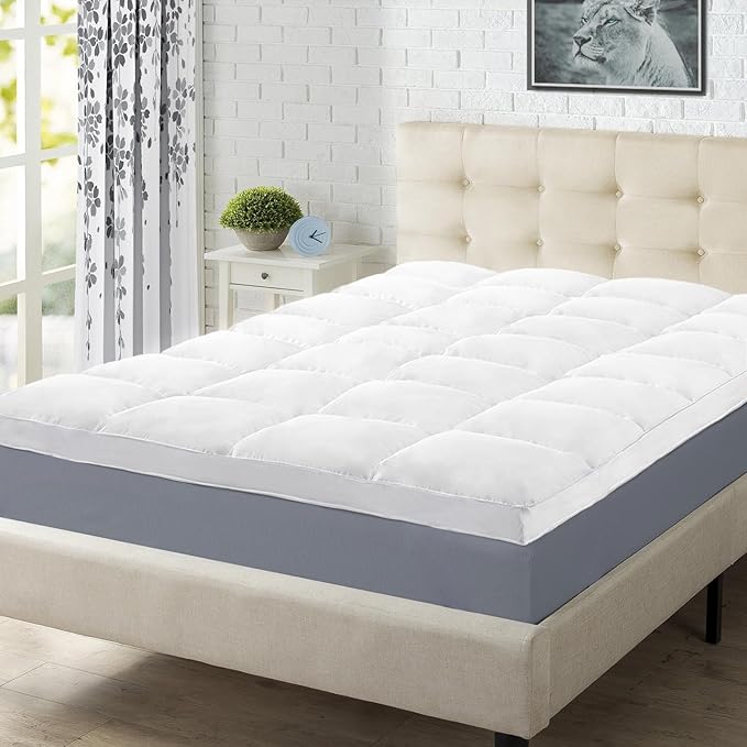 Superior Mattress Topper, Down Alternative, 2 Inch Deep Sized Bed Pillow Top, Comfort Pad, Fluffy Mattress-Topper Protector, Plush Cooling Extra Soft, Hotel Quality, Full, White