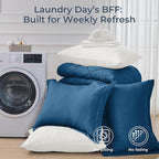 HEVUMYI Teal Blue & Ivory Full Comforter Set - 7-Piece All Season Bed in a Bag Full, Ultra Soft Bedding Set with Comforter, Flat Sheet, Fitted Sheet, Pillowcases, Pillow Shams, Teal Blue & Ivory