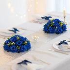 BLOSMON Royal Blue Artificial Flowers: 6 Pcs Fake Roses Flower Ball Centerpieces for Wedding Dinning Table - Faux Silk Kissing Bouquet with Base Floral Arrangement for Home Party Event Decor