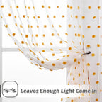 MYSKY HOME Living Room Curtains 2 Panels 95Inch Orang White Sheer Curtains for Bedroom Windows Light Filtering Semi Cute Pom Pom Curtains Sliding Door Extra Long Rod Pocket Backdrop 52" x 95"