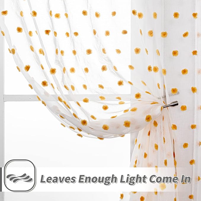 MYSKY HOME Burnt Orange Pom Pom Sheer Curtains for Bedroom Light Filtering White Sheer Curtains for Nursery Girls Kids Room Rod Pocket Voile Window Drapes Burnt Orange 52 x 84 inch 2 Panels