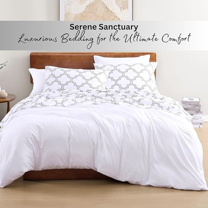 LANE LINEN 100% Organic Cotton Full Sheets Set Fully Elasticized Naturally Temperature Regulating Mercerized Cotton Printed Full Bedding & Pillowcases Set - Trellis